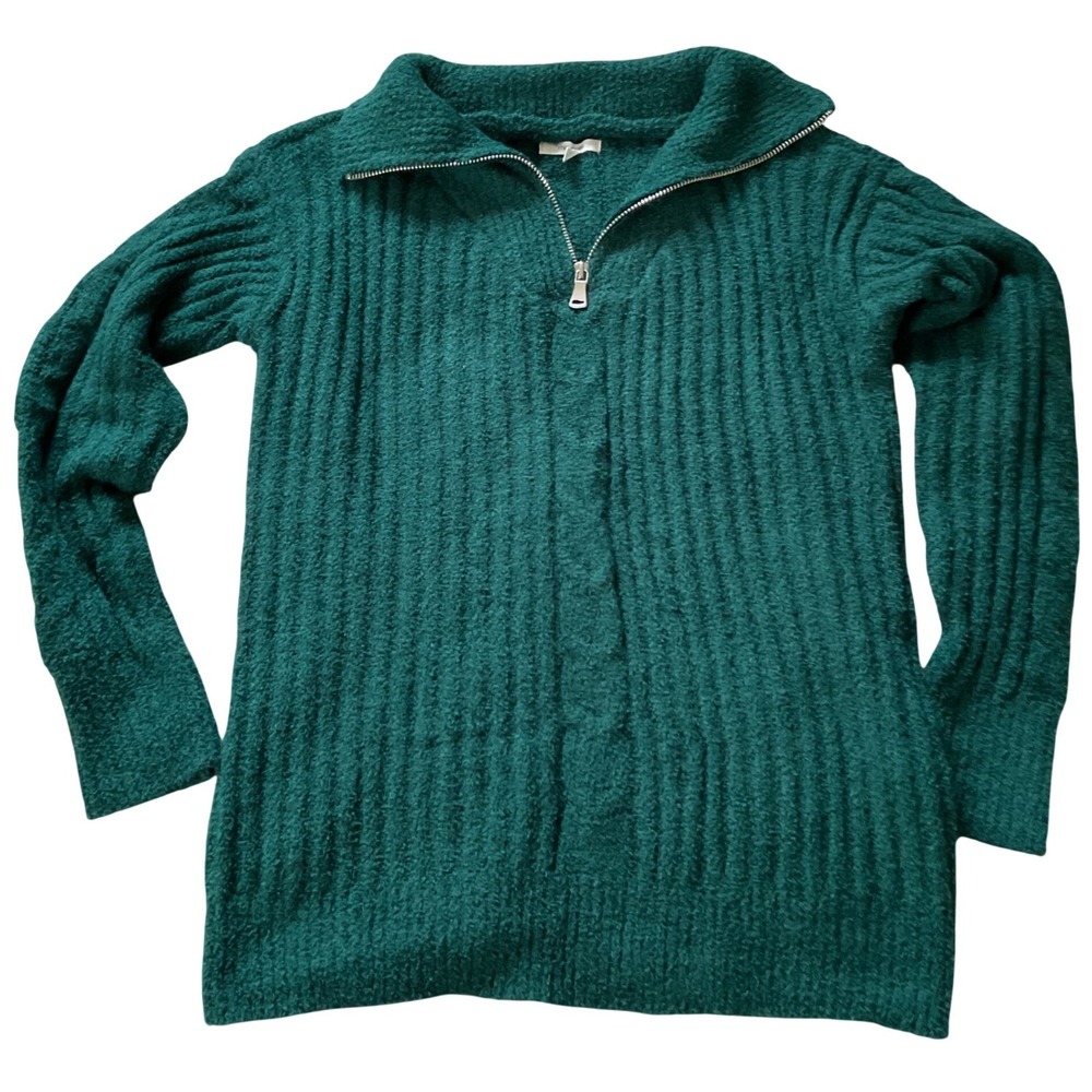 Maurices Womens XS Emerald Green Quarter Zip Ribbed Cable‎ Knit Chenille Sweater